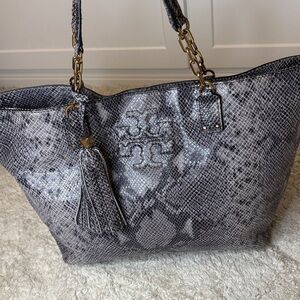 Tory Burch Thea Gray Snake Embossed Tote